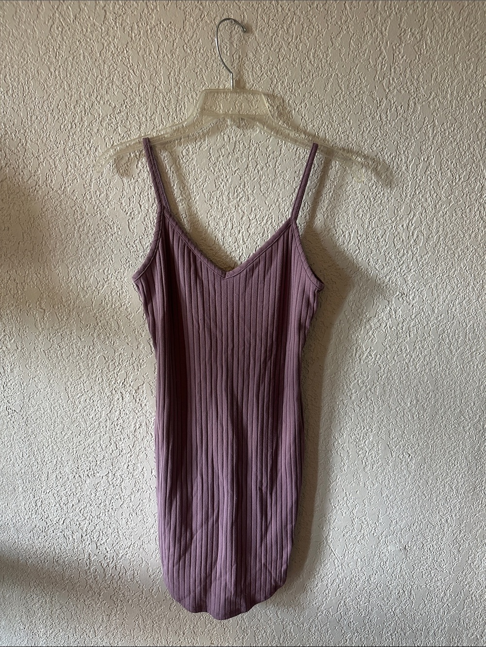 Forever 21 Dusty Mauve Ribbed Spaghetti-Strap Mini Dress